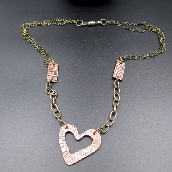 25 Inch Copper Tone Rustic Heart Pendant Necklace - Picture 2 of 8